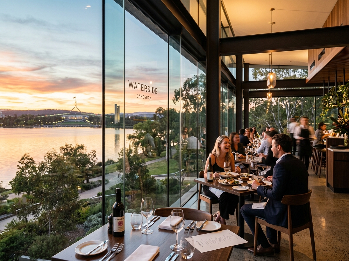 Modern Australian restaurant overlooking Canberra gardens