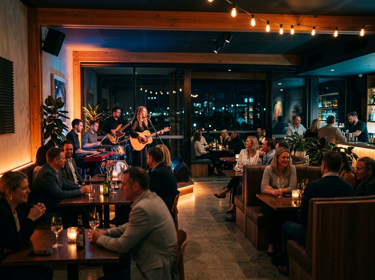 Live music evening in a modern Australian hotel lounge