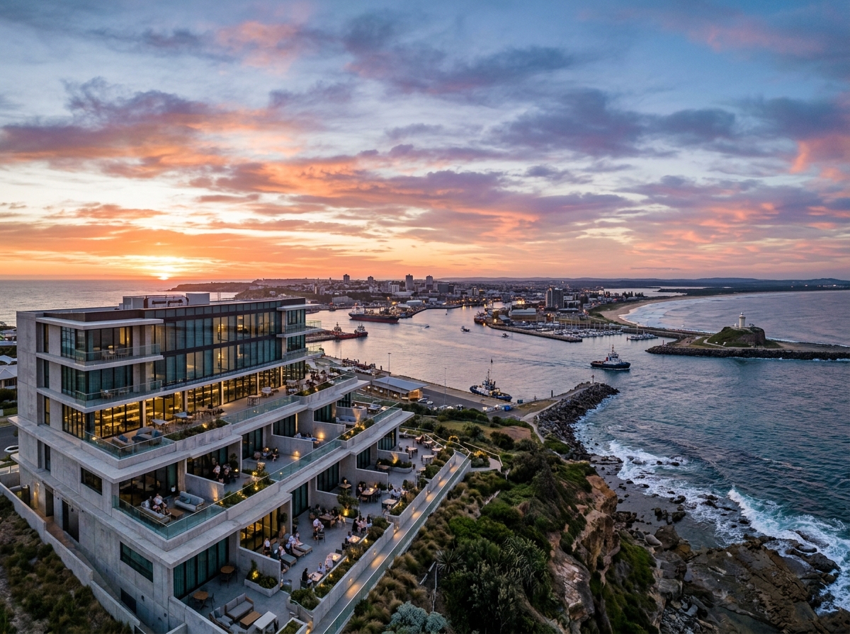 Modern coastal hotel overlooking Newcastle harbour
