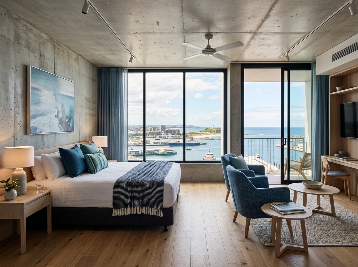 Coastal suite overlooking Newcastle harbour